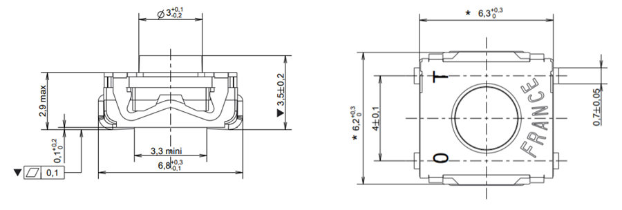 机械图纸 - C&K Switches KSC-TE超强耐用轻触开关